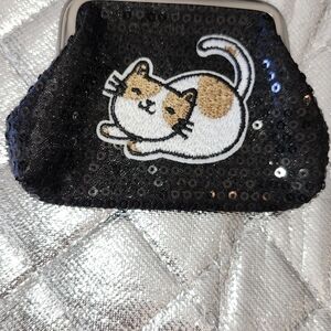 Hand Crafted Black Sequin Cat Wallet